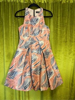 Cue Australia Pink & Grey Lead Print satin tulle cocktail mini dress US 4 $250